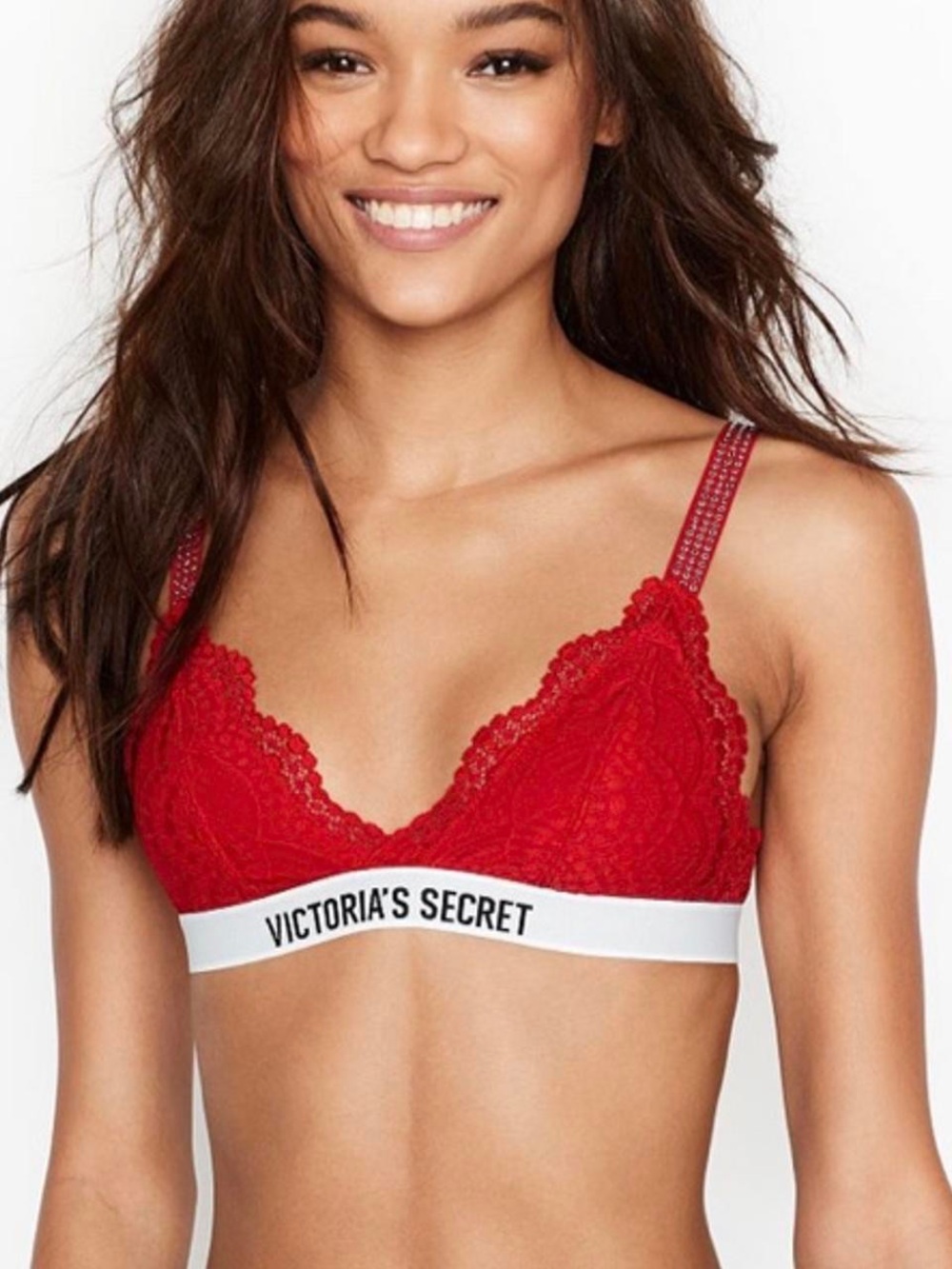 Victoria's Secret Grey Lace Triangle Bralette with White Logo Band
